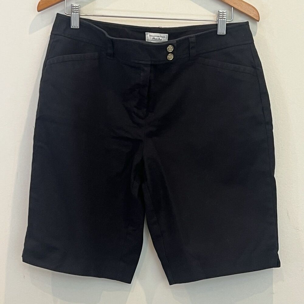 Charter Club Pant Shop Womens Bermuda Shorts Black Cotton Spandex 12
